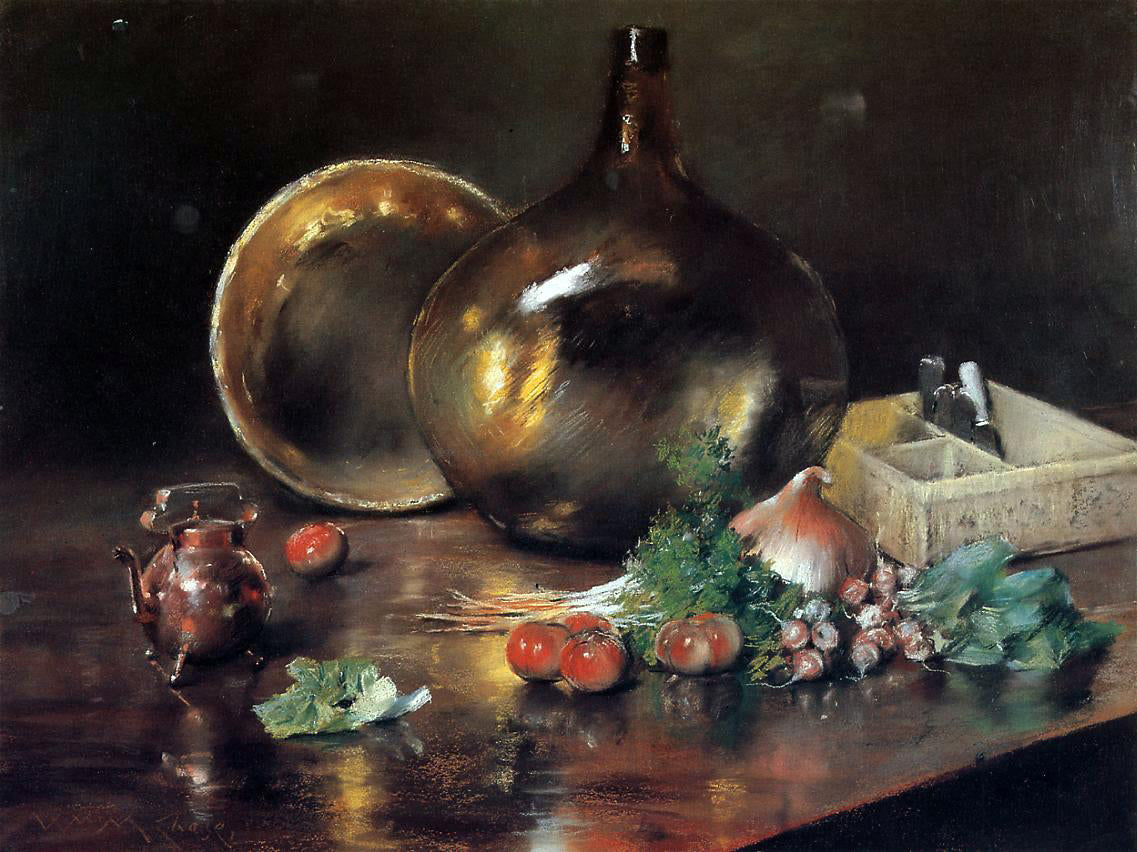  William Merritt Chase Still Life - Brass and Glass - Hand Painted Oil Painting