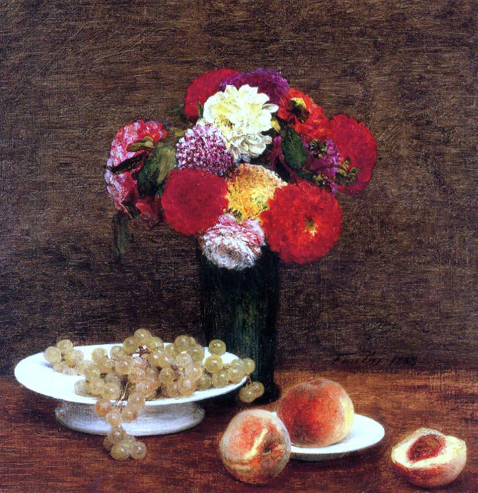  Henri Fantin-Latour Still Life, Dahlias in a Green Vase - Hand Painted Oil Painting