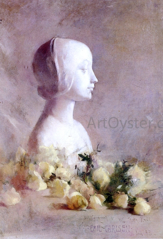  Emil Carlsen Still Life with Bust and White Roses - Hand Painted Oil Painting