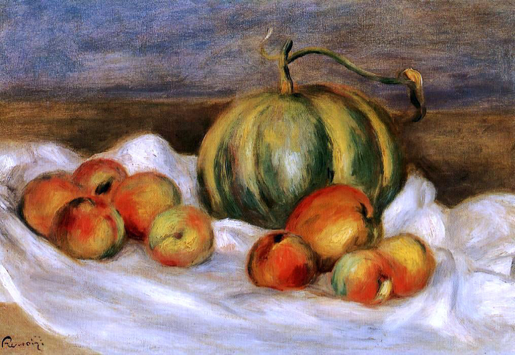  Pierre Auguste Renoir Still Life with Cantalope and Peaches - Hand Painted Oil Painting