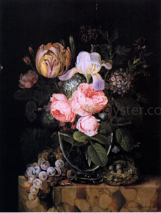  Michel Joseph Speeckaert Still Life with Flowers, Grapes and a Bird's Nest - Hand Painted Oil Painting