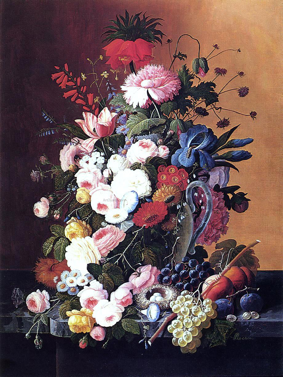  Severin Roesen Still Life with Fruits and Flowers - Hand Painted Oil Painting