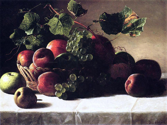  George Hetzel Still Life with Grapes and Peaches - Hand Painted Oil Painting