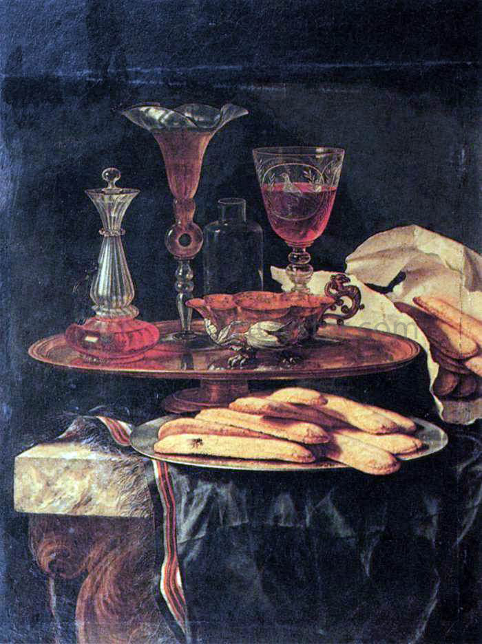  Christian Berentz Still-Life with Crystal Glasses and Sponge-Cakes - Hand Painted Oil Painting