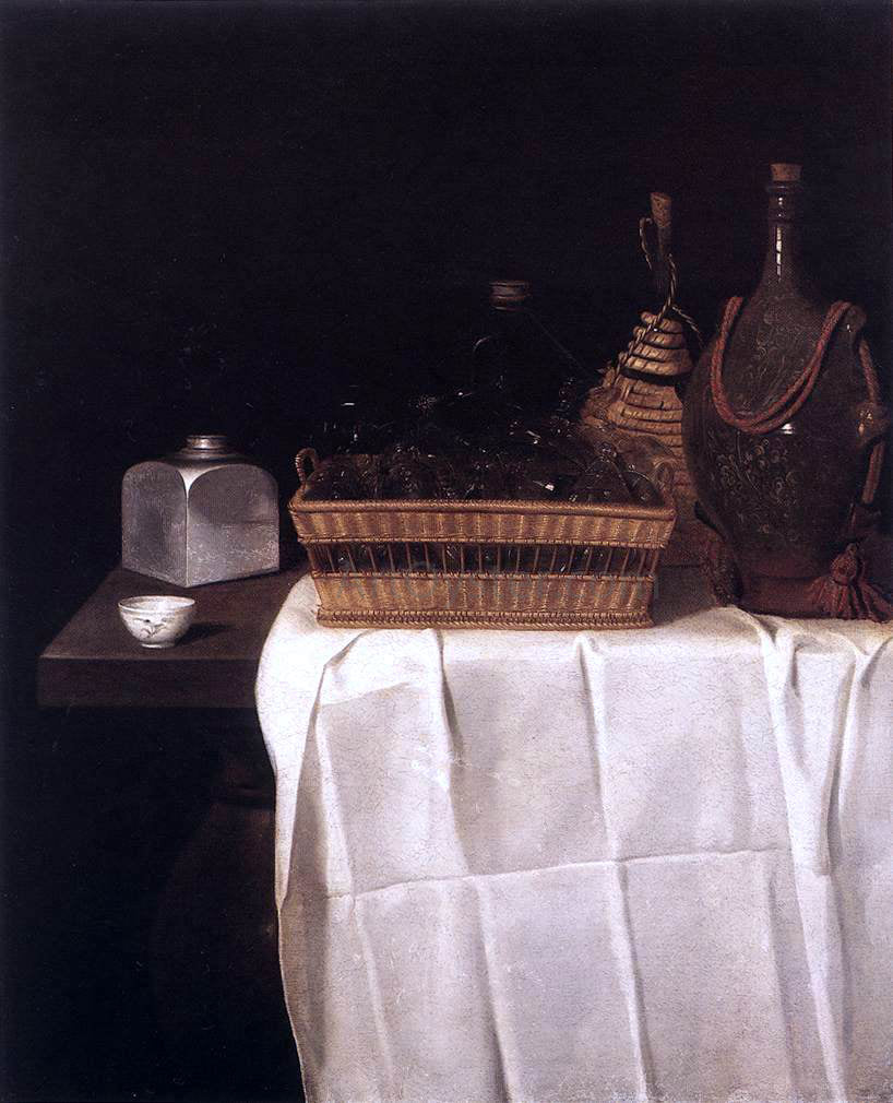  Sebastien Stoskopff Still-Life with Glasses and Bottles - Hand Painted Oil Painting