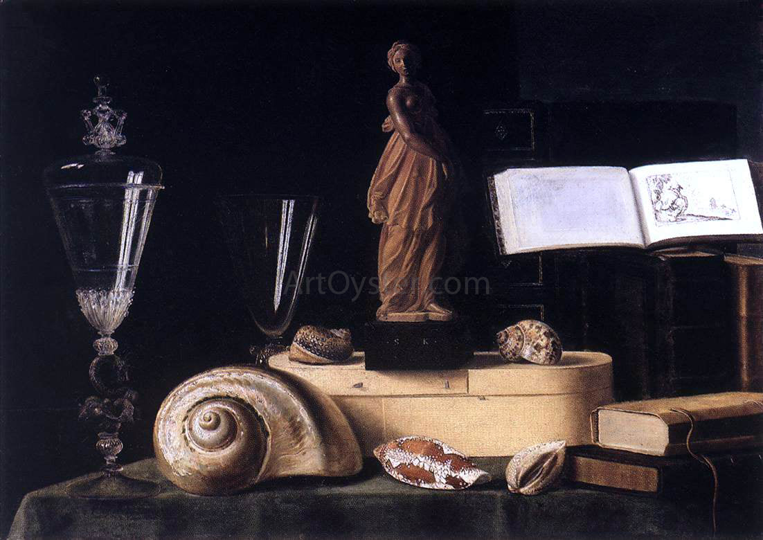  Sebastien Stoskopff Still-Life with Statuette and Shells - Hand Painted Oil Painting