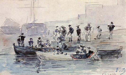  Eugene-Louis Boudin Study for 'Marines Landing in Brest Harbor' - Hand Painted Oil Painting