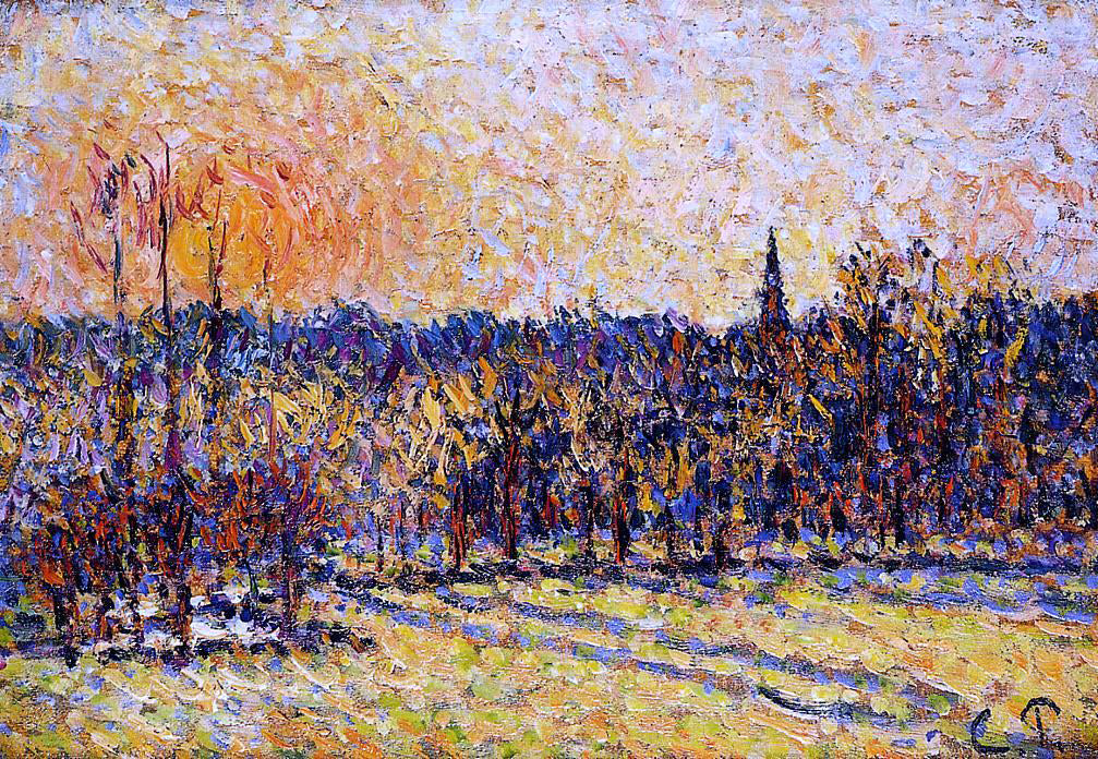  Camille Pissarro Sunset, Bazincourt Steeple - Hand Painted Oil Painting