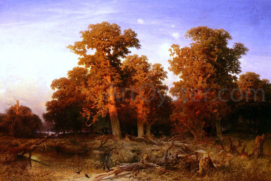  August Schaeffer Sunset In A Hungarian Forest - Hand Painted Oil Painting