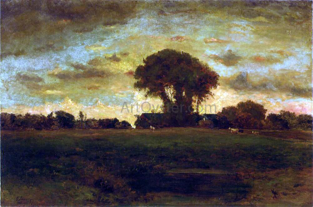  George Inness Sunset on a Meadow - Hand Painted Oil Painting