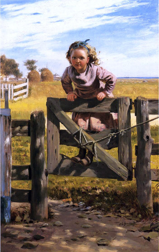  John George Brown Swinging on a Gate, Southampton, New York - Hand Painted Oil Painting