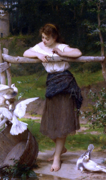  Emile Munier Teasing the Doves - Hand Painted Oil Painting