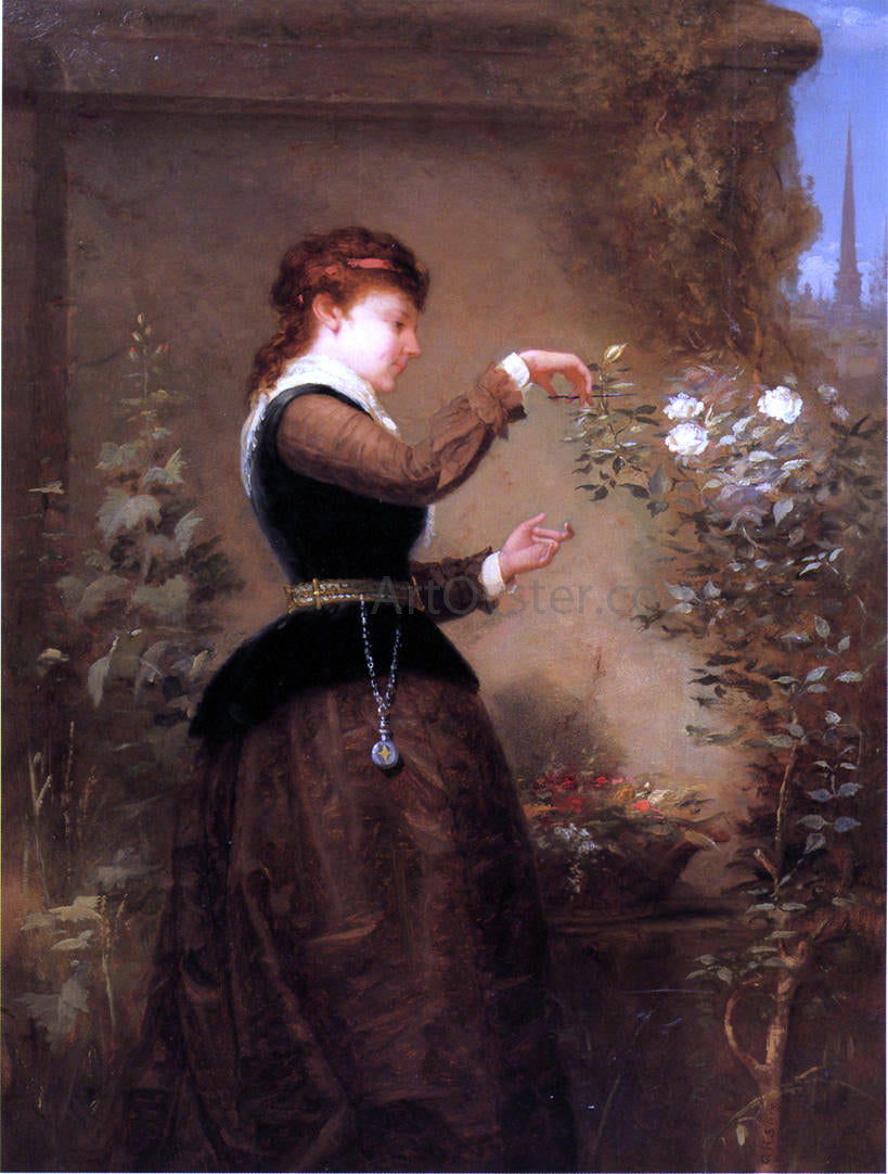  George Henry Story Tending the Rose Bush - Hand Painted Oil Painting