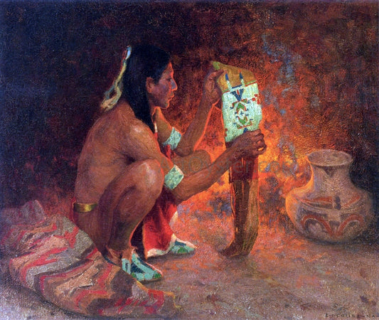  E Irving Couse The Beaded Tobacco Bag - Hand Painted Oil Painting