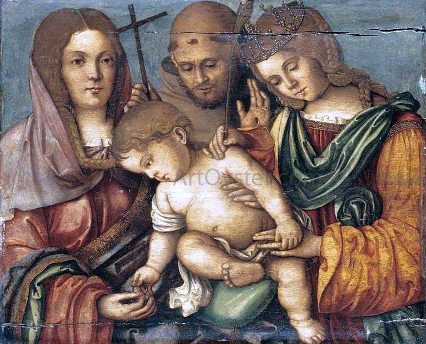  Francesco Di Bosio Zaganelli The Christ Child between Sts Catherine, Francis and Elizabeth of Hungary - Hand Painted Oil Painting