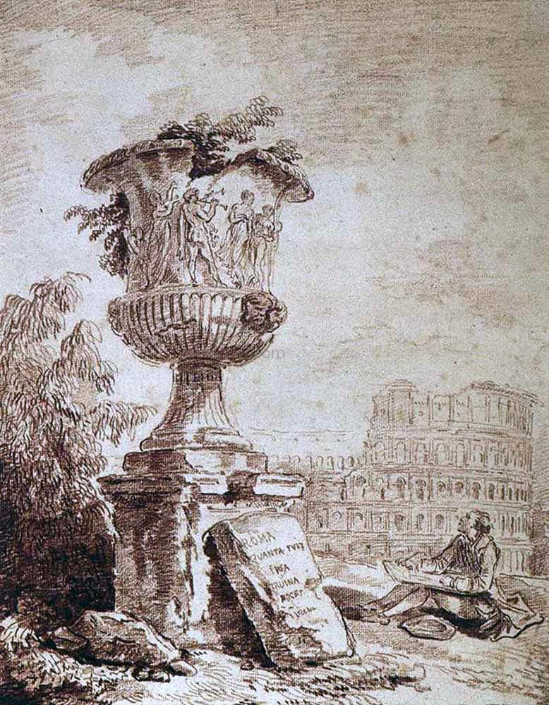  Hubert Robert The Draughtsman of the Borghese Vase - Hand Painted Oil Painting