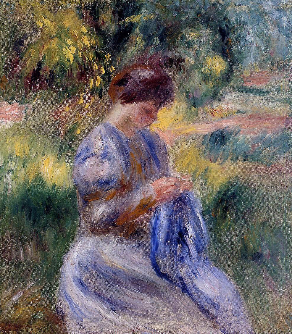  Pierre Auguste Renoir The Embroiderer (also known as Woman Embroidering in a Garden) - Hand Painted Oil Painting