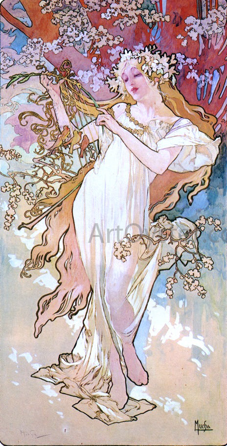  Alphonse Maria Mucha The Four Seasons: Spring - Hand Painted Oil Painting