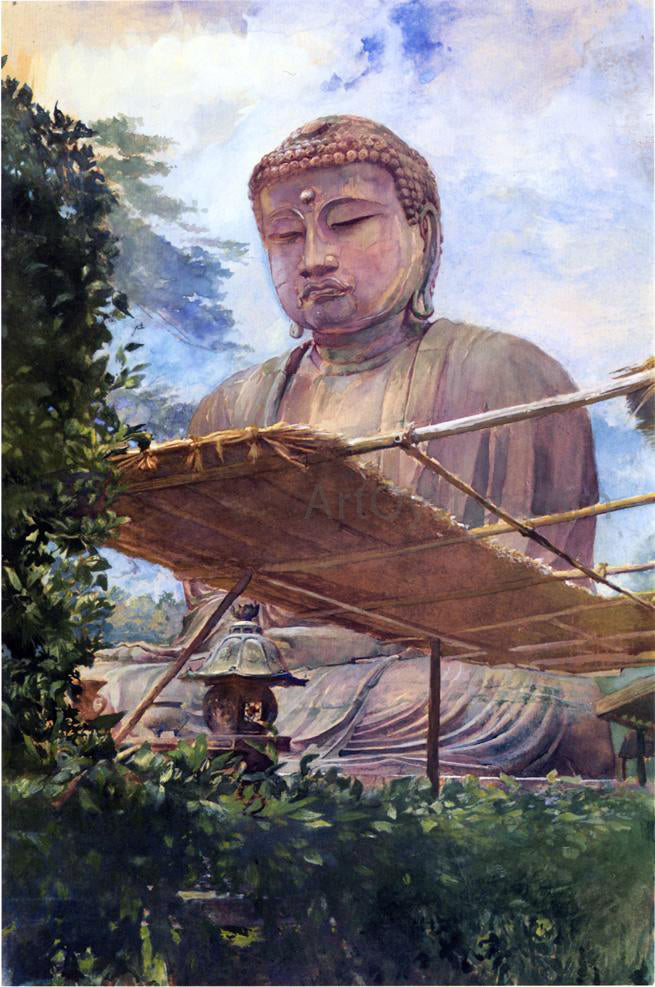  John La Farge The Great Statue of Amida Buddha at Kamakura, Known as the Diabutsu, from the Priest's Garden - Hand Painted Oil Painting