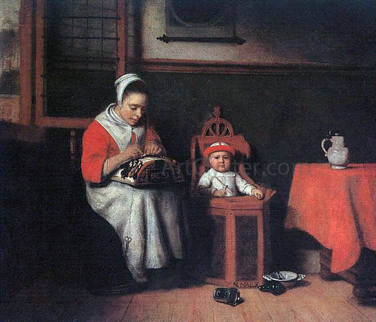  Nicolaes Maes The Lacemaker - Hand Painted Oil Painting