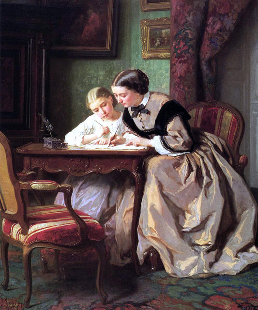  Jules Trayer The Lesson - Hand Painted Oil Painting