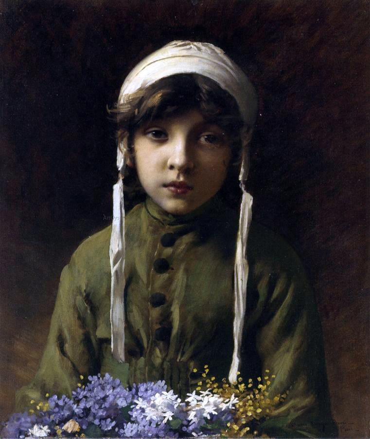  Charles Sprague Pearce The Little Flower Girl - Hand Painted Oil Painting