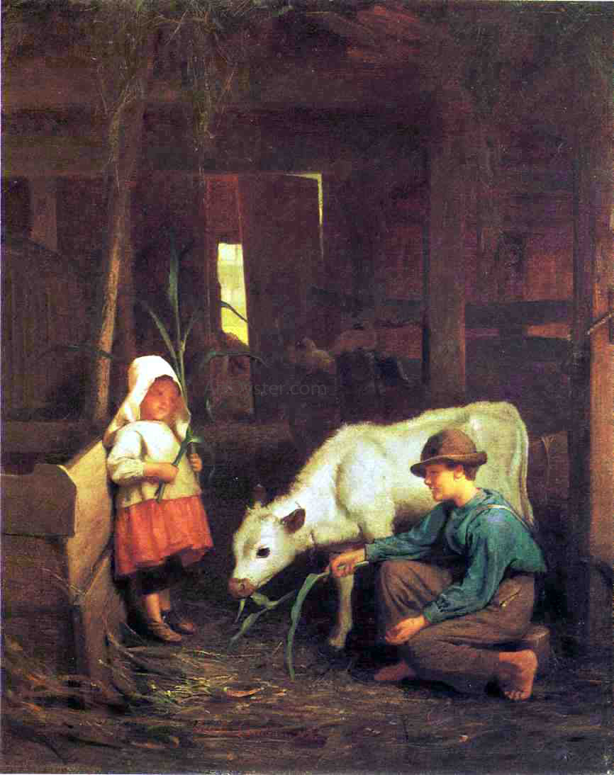  George Cochran Lambdin The Little White Heifer - Hand Painted Oil Painting
