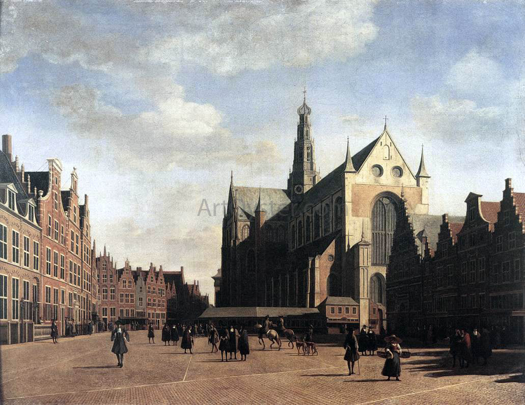  Gerrit Adriaensz Berckheyde The Market Square at Haarlem with the St Bavo - Hand Painted Oil Painting