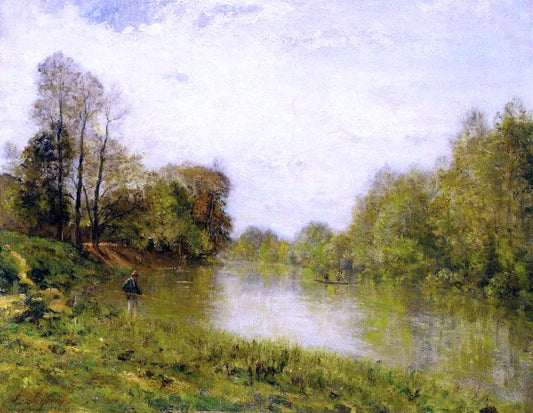  Stanislas Lepine The Marne at Charenton, A Fisherman - Hand Painted Oil Painting