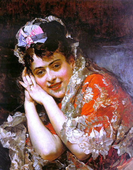  Raimundo de Madrazo Y Garreta The Model Aline Masson with a White Mantilla - Hand Painted Oil Painting