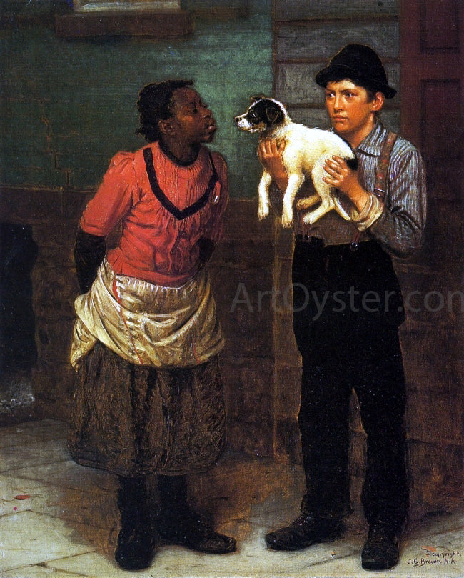  John George Brown The New Puppy - Hand Painted Oil Painting