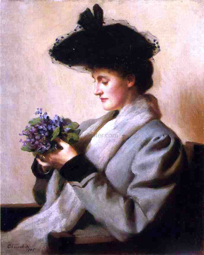  William Worchester Churchill The Nosegay of Violets: Portrait of a Woman - Hand Painted Oil Painting