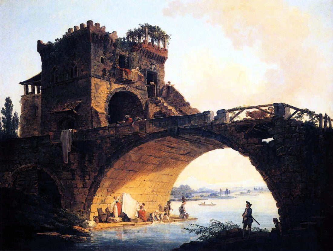  Hubert Robert The Old Bridge - Hand Painted Oil Painting
