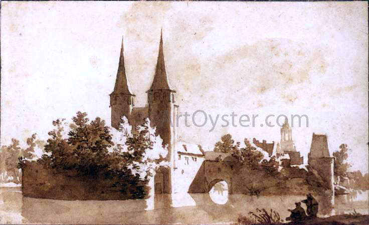  Jan De Bisschop The Oostpoort (East Gate) at Delft - Hand Painted Oil Painting