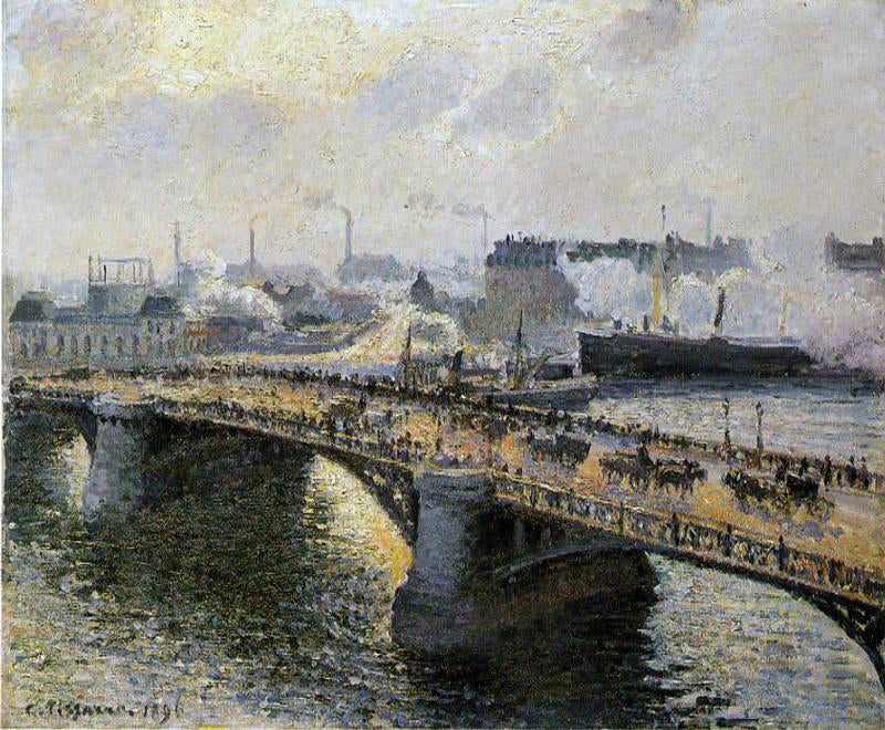  Camille Pissarro The Pont Boieldieu , Rouen: Sunset, Misty Weather - Hand Painted Oil Painting
