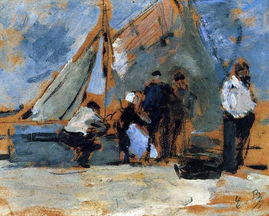  Eugene-Louis Boudin The Quay at Honfleur - Hand Painted Oil Painting
