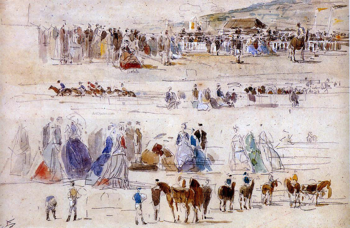  Eugene-Louis Boudin The Racetrack at Deauville - Hand Painted Oil Painting