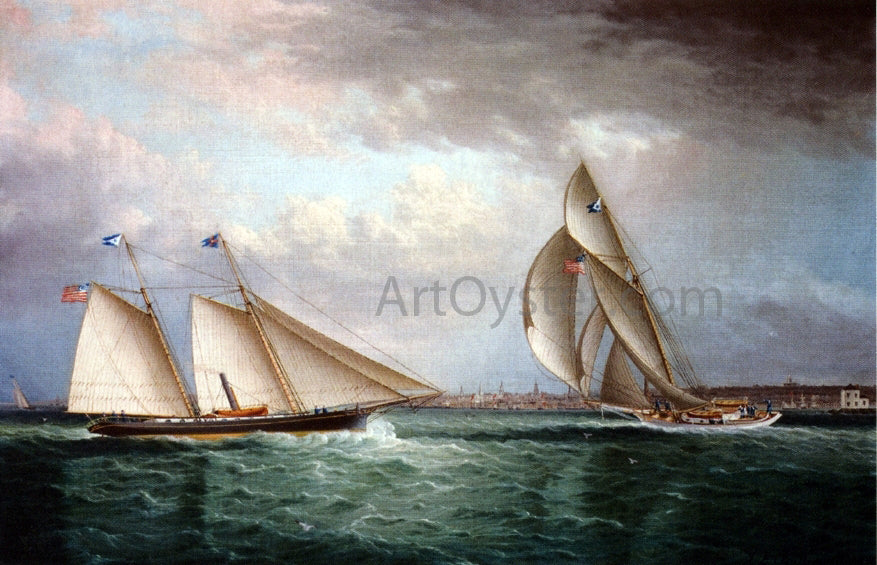  James E Buttersworth The Schooner Triton and The Sloop Christine Racing in Newport Harbor - Hand Painted Oil Painting