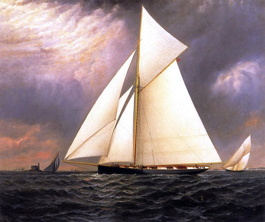  Elisha J. Taylor Baker The Seawanhaka Corinthian Yacht Club Cutter 'Bedouin' off Execution Rocks Lighthouse - Hand Painted Oil Painting