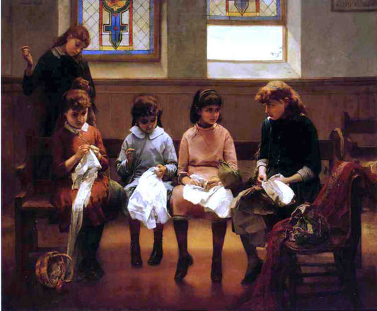  Constant Mayer The Sewing School - Hand Painted Oil Painting