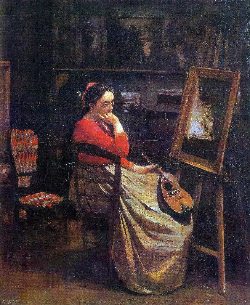  Jean-Baptiste-Camille Corot The Studio (also known as Young Woman with a Mandolin) - Hand Painted Oil Painting