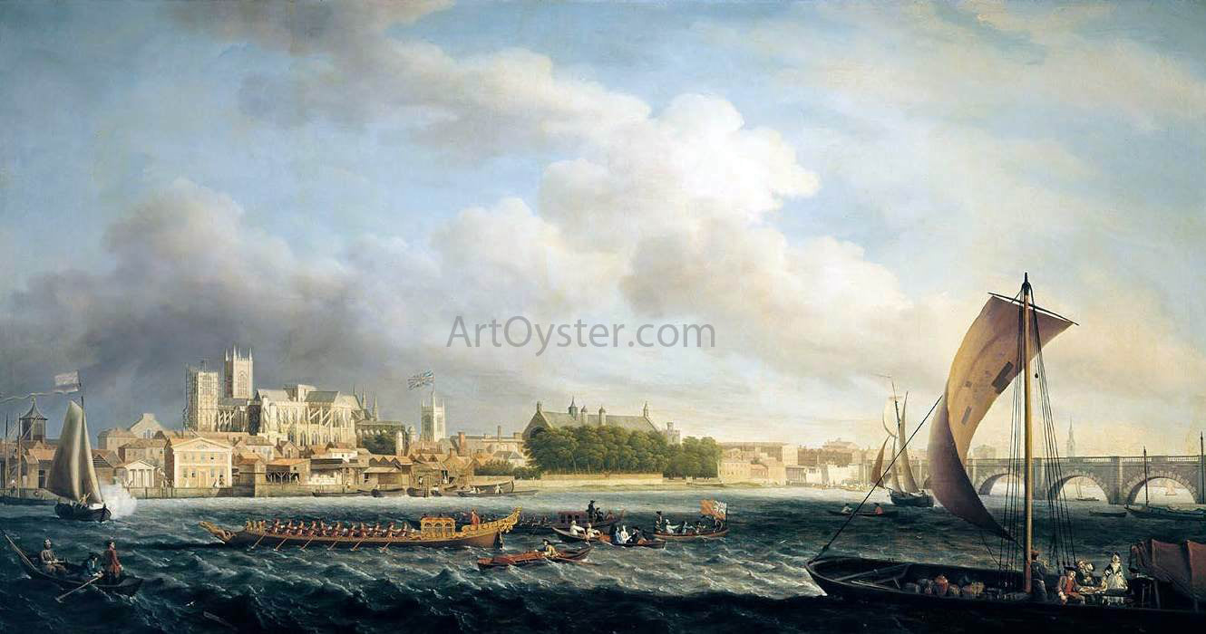  Samuel Scott The Thames at Westminster Bridge with Barges - Hand Painted Oil Painting