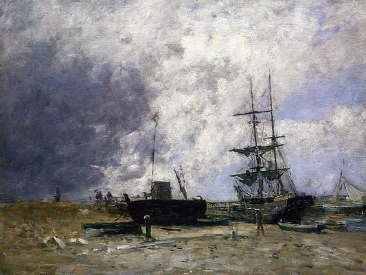  Eugene-Louis Boudin The Trouville Coastline, Low tide - Hand Painted Oil Painting
