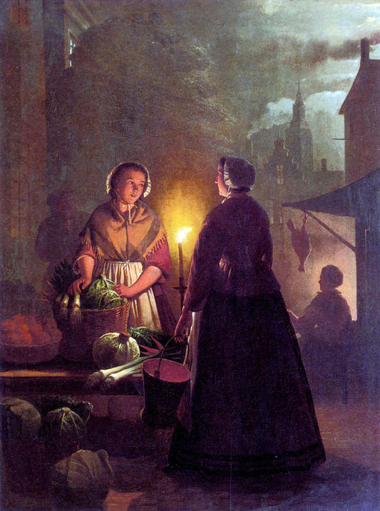  Andries Vermeulen The Vegetable Market At Night - Hand Painted Oil Painting