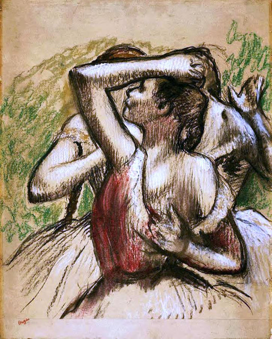  Edgar Degas Three Ballet Dancers, One with Dark Crimson Waist - Hand Painted Oil Painting