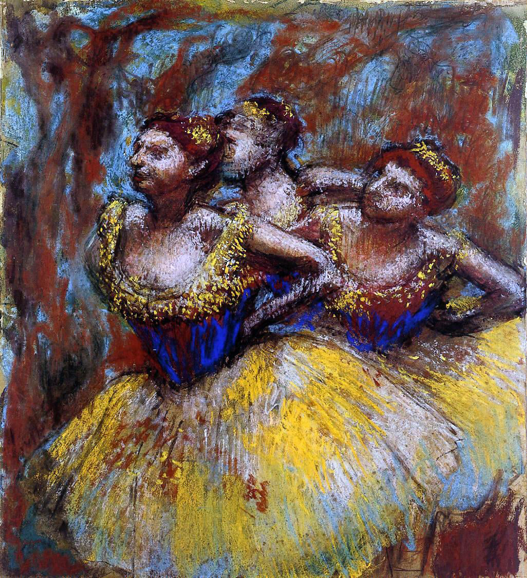  Edgar Degas Three Dancers: Yellow Skirts, Blue Blouses - Hand Painted Oil Painting
