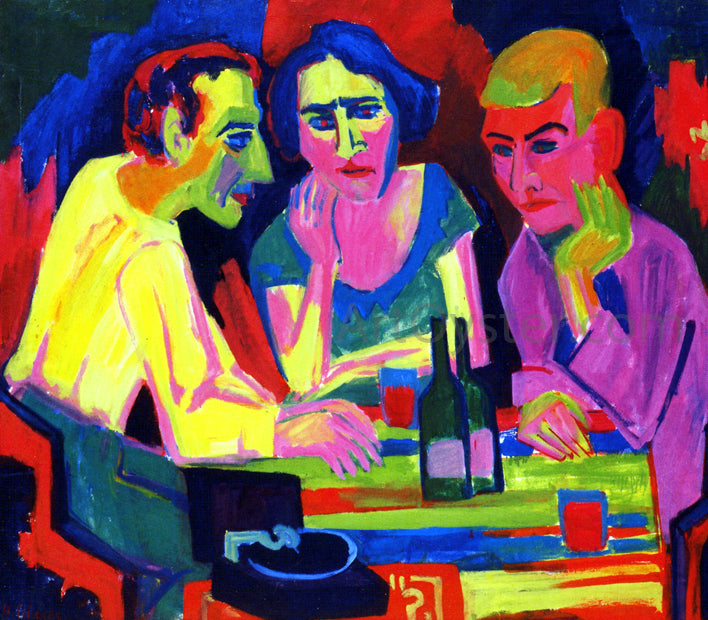  Hermann Scherer Three Figures at the Table - Hand Painted Oil Painting