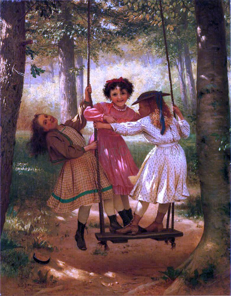  John George Brown Three Girls on a Swing - Hand Painted Oil Painting