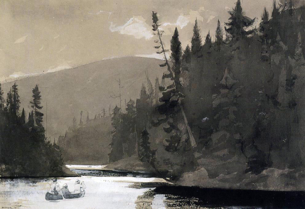  Winslow Homer Three Men in a Canoe - Hand Painted Oil Painting