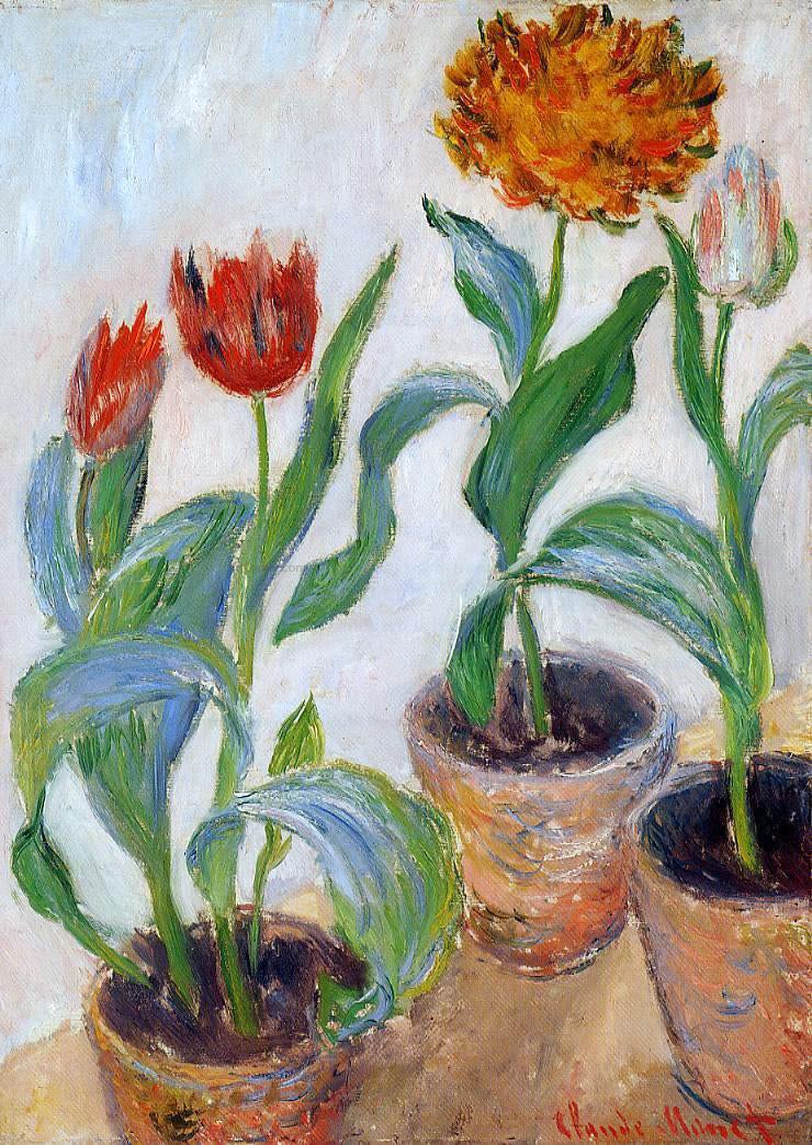  Claude Oscar Monet Three Pots of Tulips - Hand Painted Oil Painting